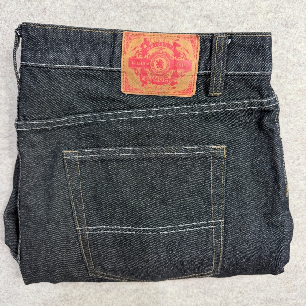 PJ Mark Mens Premium Denim Straight Leg Jeans Dark Wash Indigo 42x34 Distressed